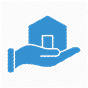Hand holding a blue house icon